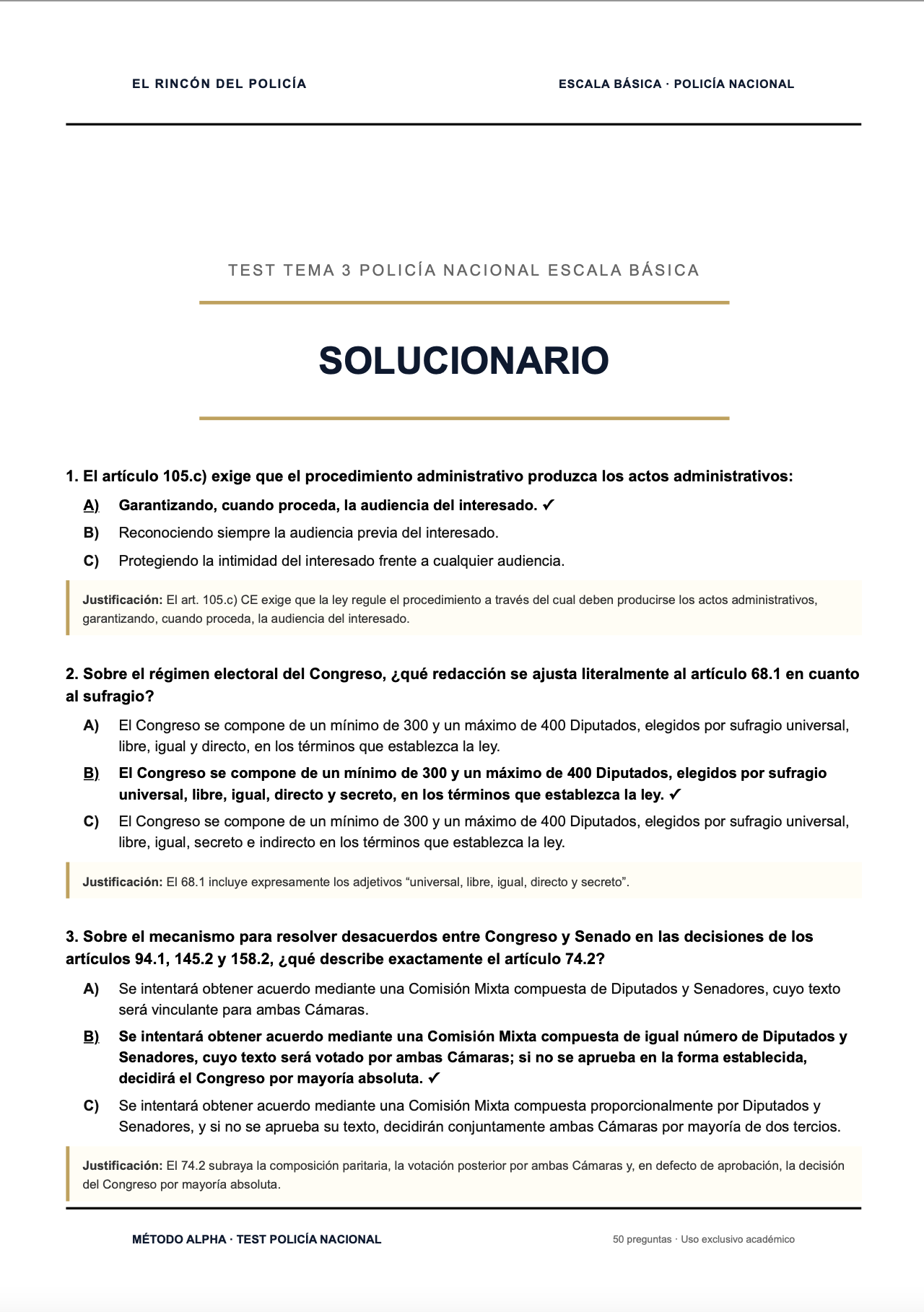 Libro de exámenes tipo test por tema Oposición Policía Nacional