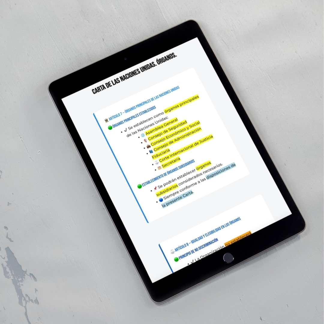 Captura de pantalla de esquemas oposición guardia civil en tablet mostrando subrayado de palabras clave