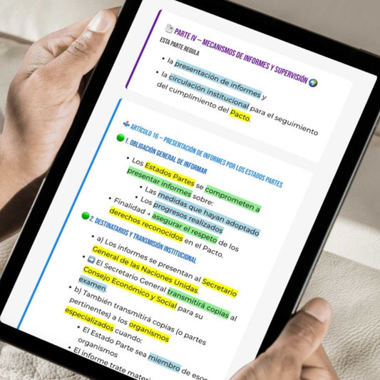 Captura de pantalla de esquemas oposición guardia civil en tablet mostrando subrayado de palabras clave
